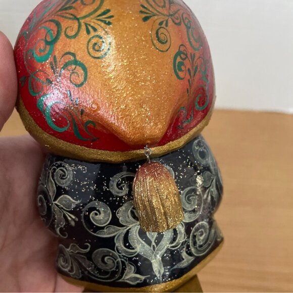 Vintage Russian Handcrafted Wooden Santa Figurine Signed Hand Painted Christmas - Picture 8 of 11